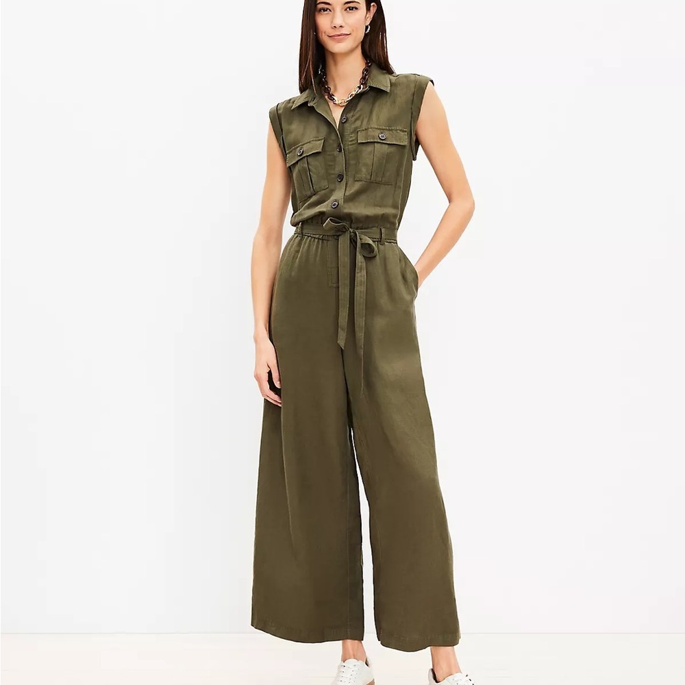 LOFT Olive Sleeveless Jumpsuit